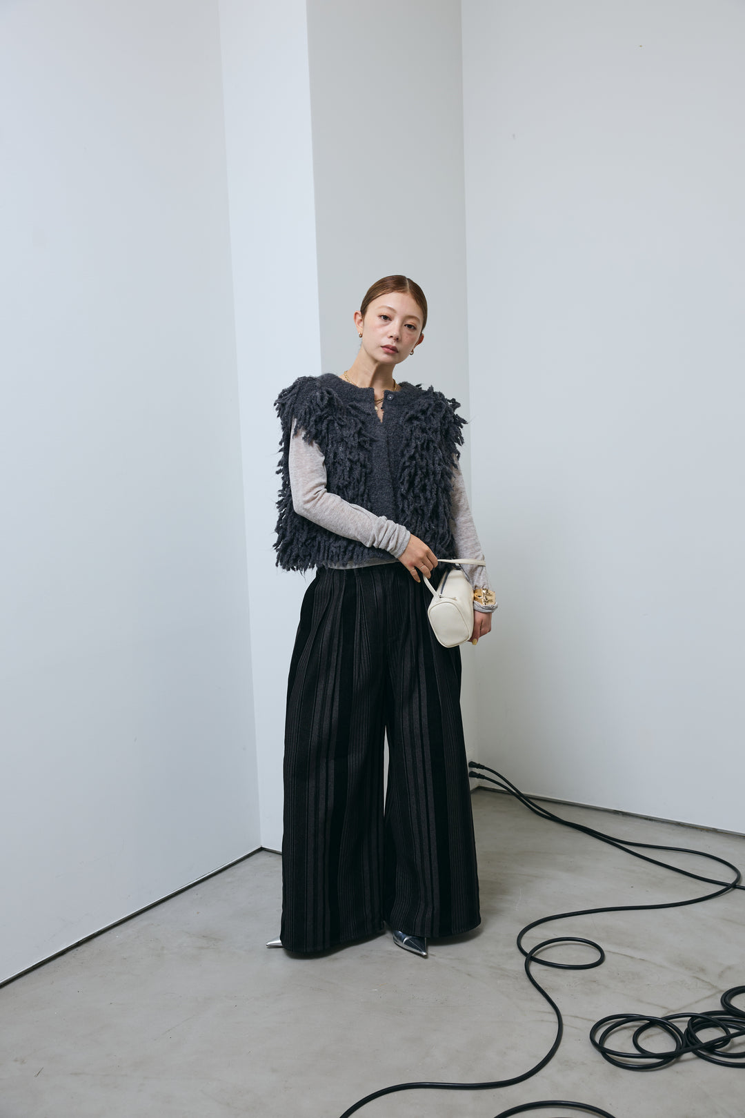 [予約/SET]フリンジニットベスト+シアーヘンリーネックロンT(2set)