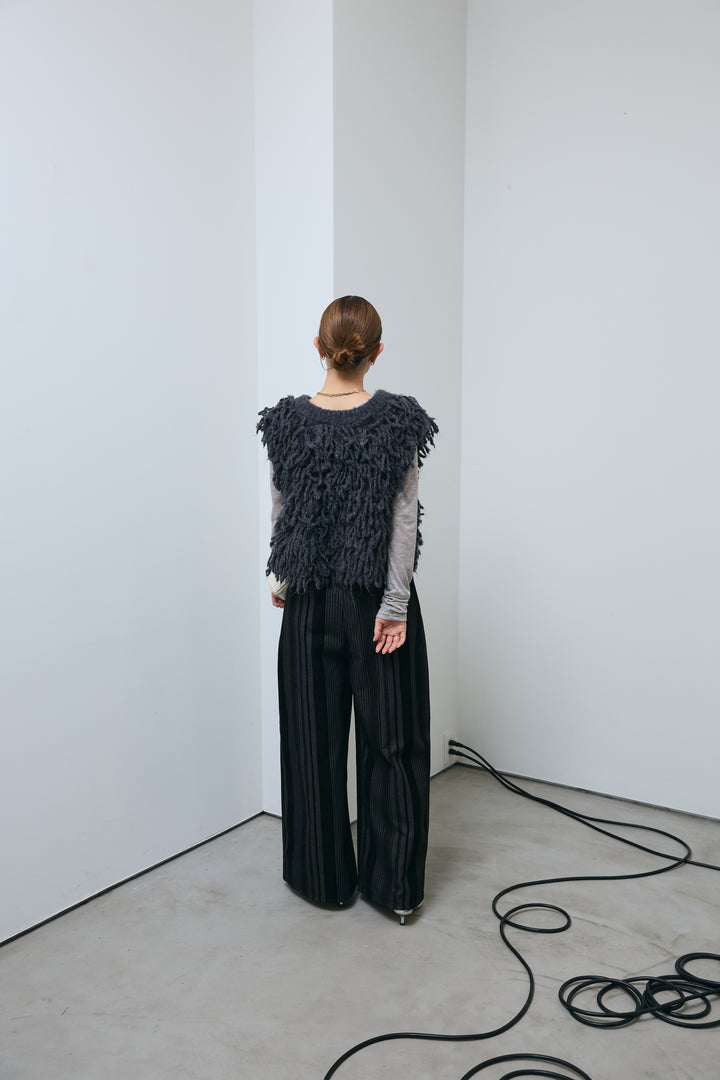 [予約/SET]フリンジニットベスト+シアーヘンリーネックロンT+ベロアストライプ細畝ワイドパンツ(3set)
