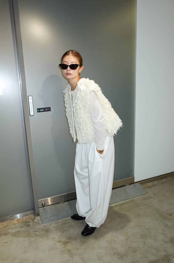 [予約/SET]フリンジニットベスト+シアーヘンリーネックロンT+バルーンパンツ(3set)