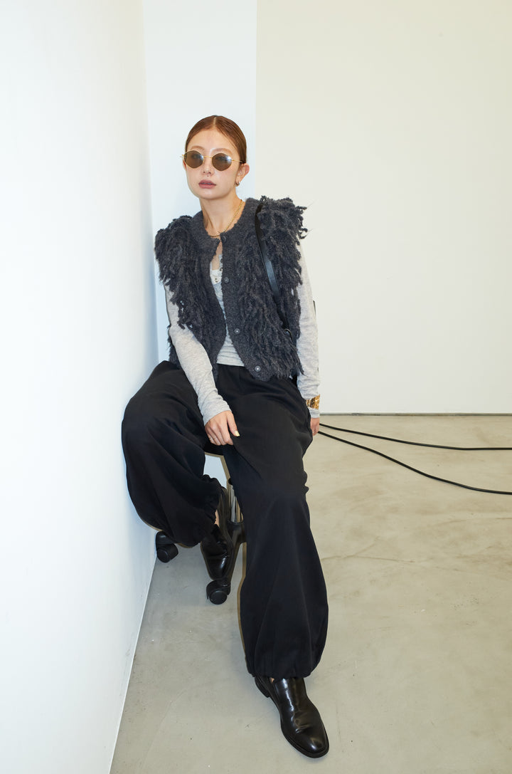 [予約/SET]フリンジニットベスト+シアーヘンリーネックロンT+バルーンパンツ(3set)