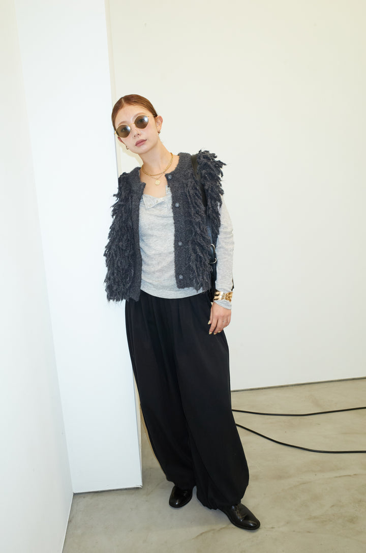 [予約/SET]フリンジニットベスト+シアーヘンリーネックロンT+バルーンパンツ(3set)