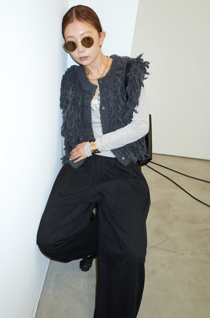 [予約/SET]フリンジニットベスト+シアーヘンリーネックロンT+バルーンパンツ(3set)