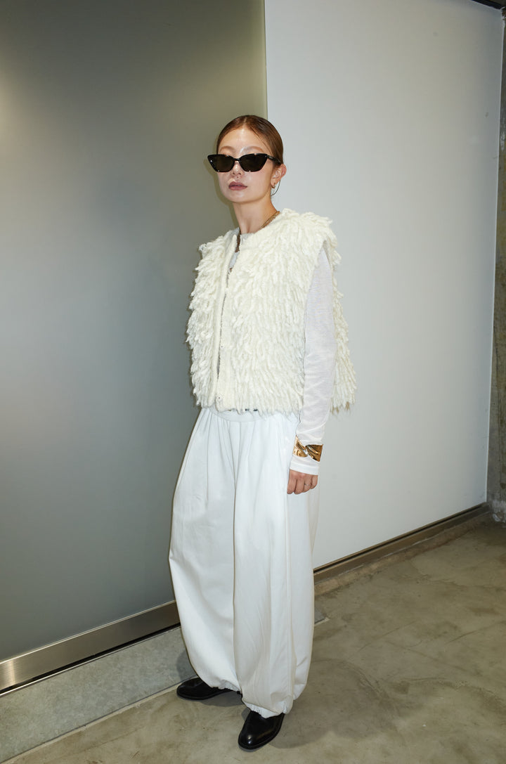 [予約/SET]フリンジニットベスト+シアーヘンリーネックロンT+バルーンパンツ(3set)