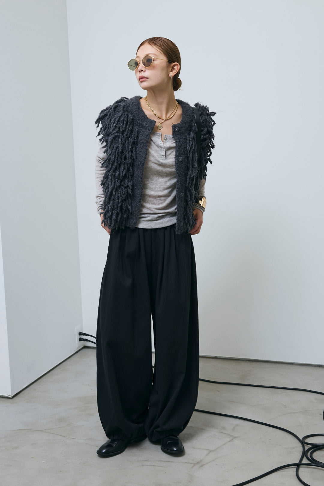 [予約/SET]フリンジニットベスト+バルーンパンツ(2set)