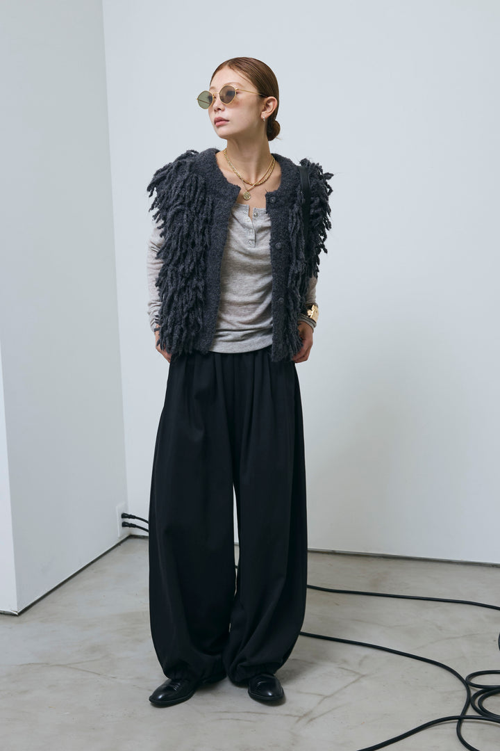 [予約/SET]フリンジニットベスト+シアーヘンリーネックロンT+バルーンパンツ(3set)