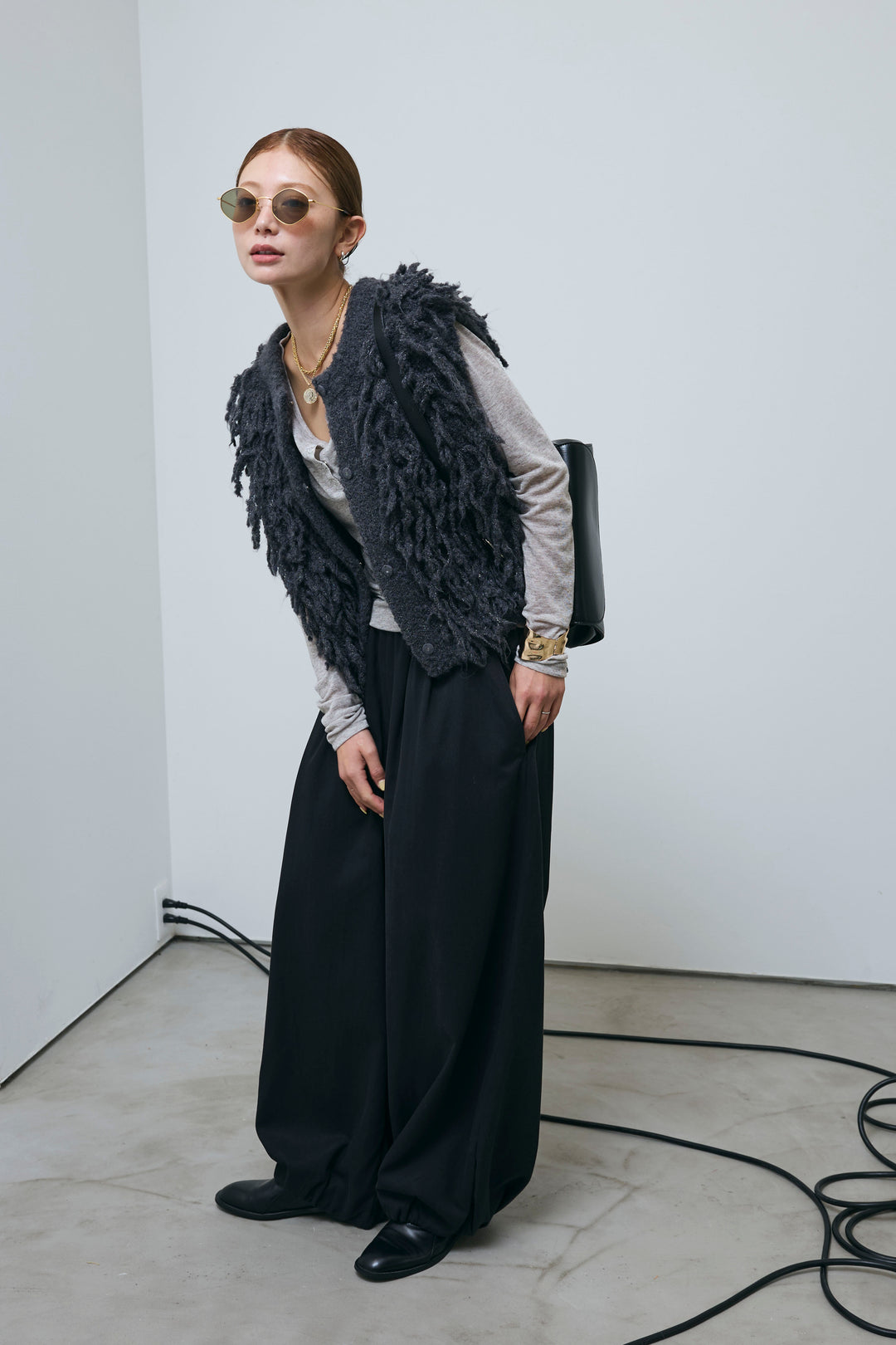 [予約/SET]フリンジニットベスト+バルーンパンツ(2set)