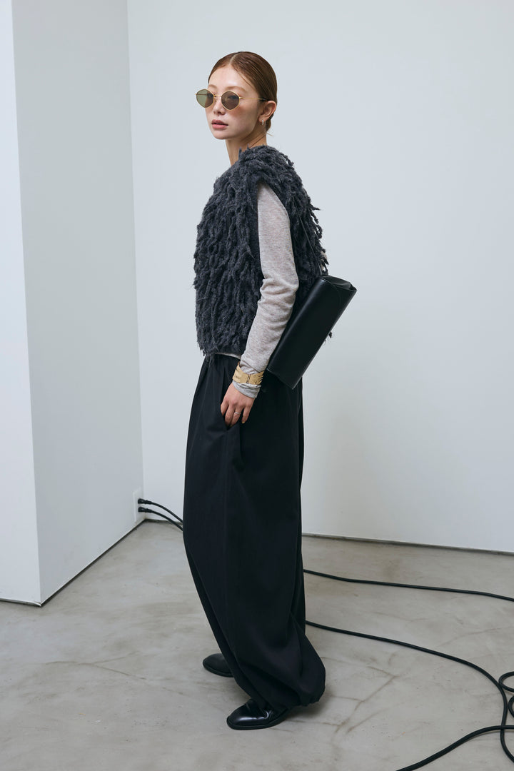 [予約/SET]フリンジニットベスト+シアーヘンリーネックロンT+バルーンパンツ(3set)