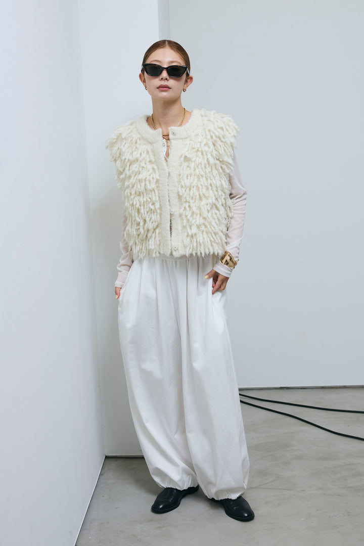[予約/SET]フリンジニットベスト+シアーヘンリーネックロンT+バルーンパンツ(3set)