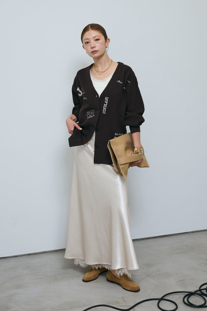 [予約/SET]グラフィティニットカーデ+裾レースサテンスカート(2set)