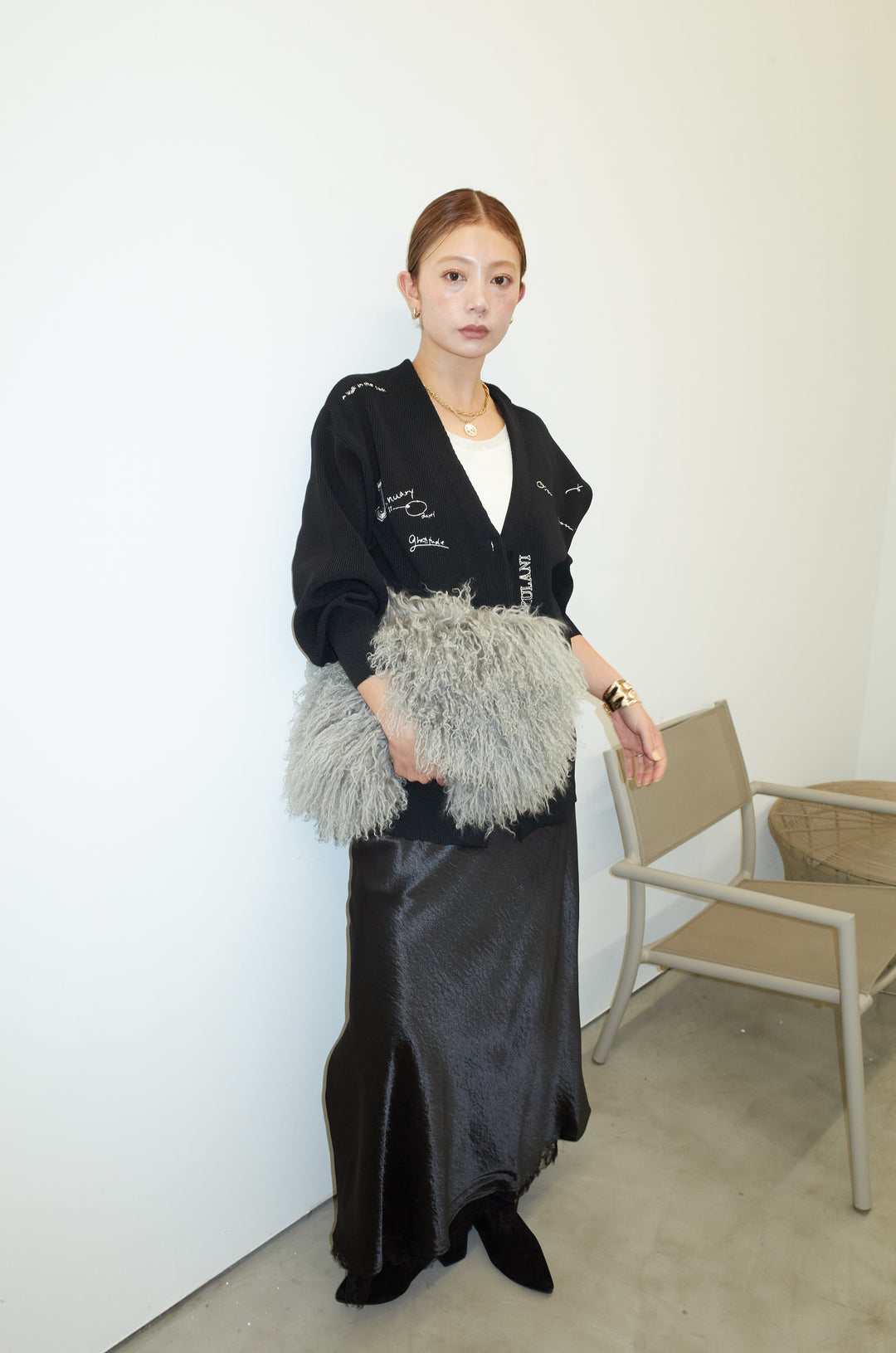 [予約/SET]グラフィティニットカーデ+裾レースサテンスカート(2set)