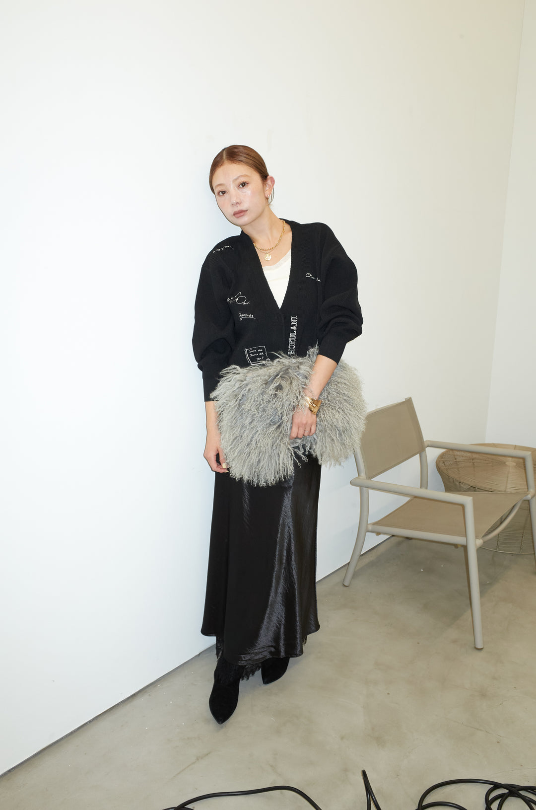 [予約/SET]グラフィティニットカーデ+裾レースサテンスカート(2set)