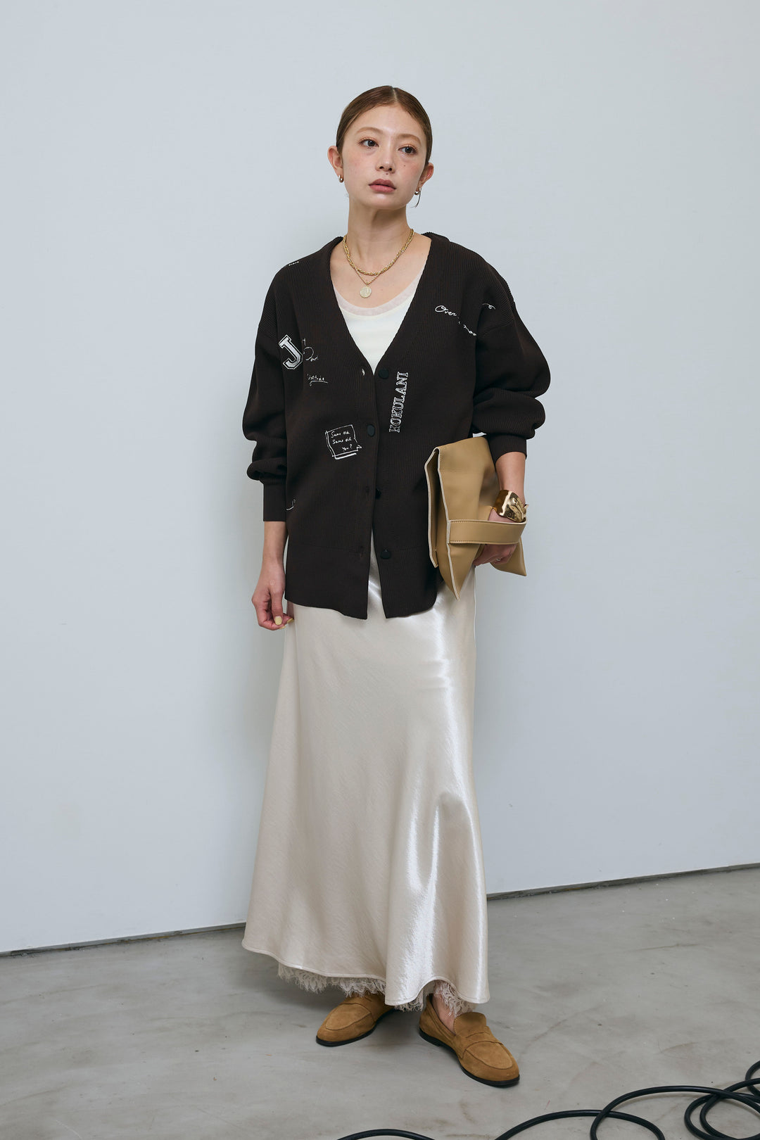 [予約/SET]グラフィティニットカーデ+裾レースサテンスカート(2set)