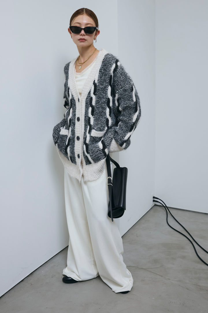 [予約/SET]ロープ柄ボリュームニットカーディガン+エフォートレススウェットパンツ(2set)