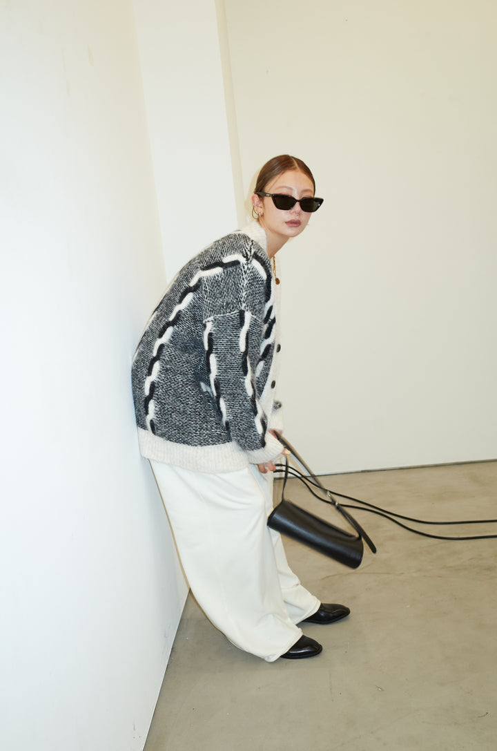 [予約/SET]ロープ柄ボリュームニットカーディガン+エフォートレススウェットパンツ(2set)