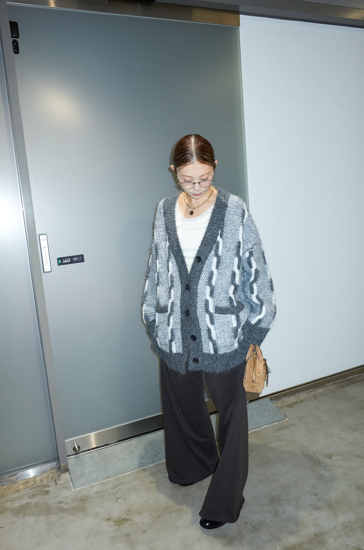 [予約/SET]ロープ柄ボリュームニットカーディガン+エフォートレススウェットパンツ(2set)