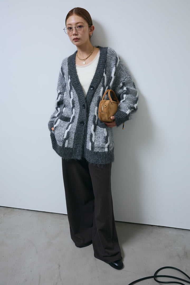 [予約/SET]ロープ柄ボリュームニットカーディガン+エフォートレススウェットパンツ(2set)