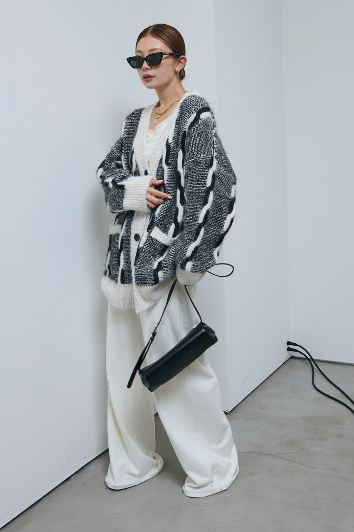 [予約/SET]ロープ柄ボリュームニットカーディガン+エフォートレススウェットパンツ(2set)