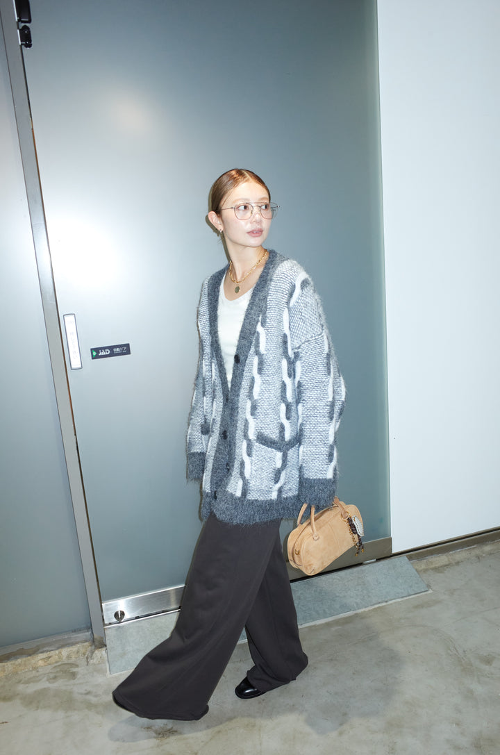 [予約/SET]ロープ柄ボリュームニットカーディガン+エフォートレススウェットパンツ(2set)