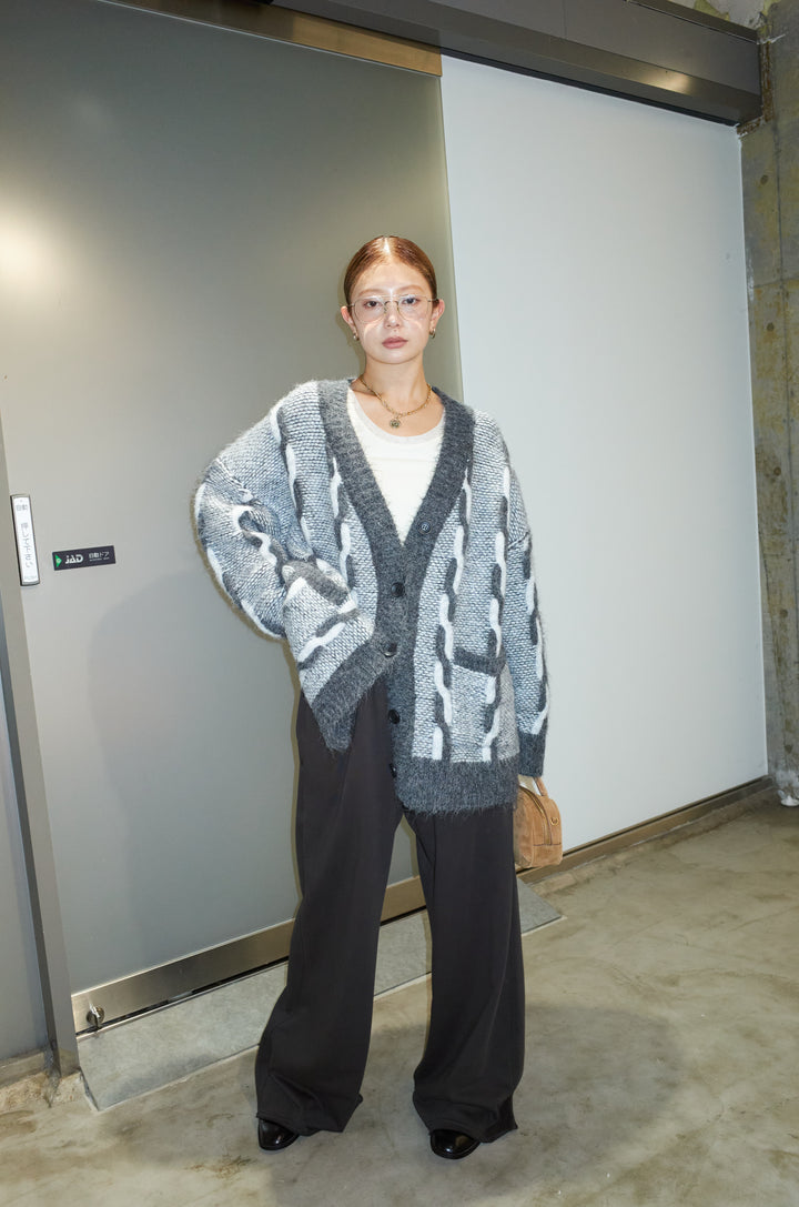 [予約/SET]ロープ柄ボリュームニットカーディガン+エフォートレススウェットパンツ(2set)