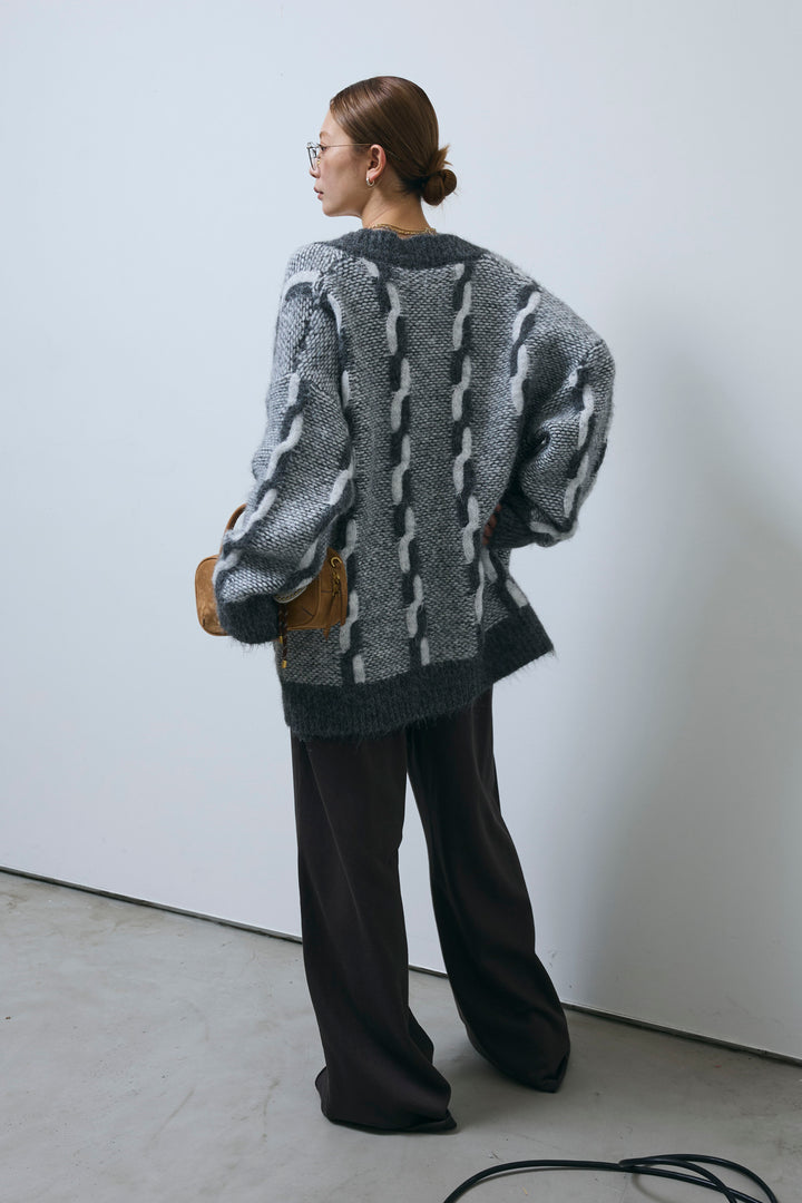 [予約/SET]ロープ柄ボリュームニットカーディガン+エフォートレススウェットパンツ(2set)