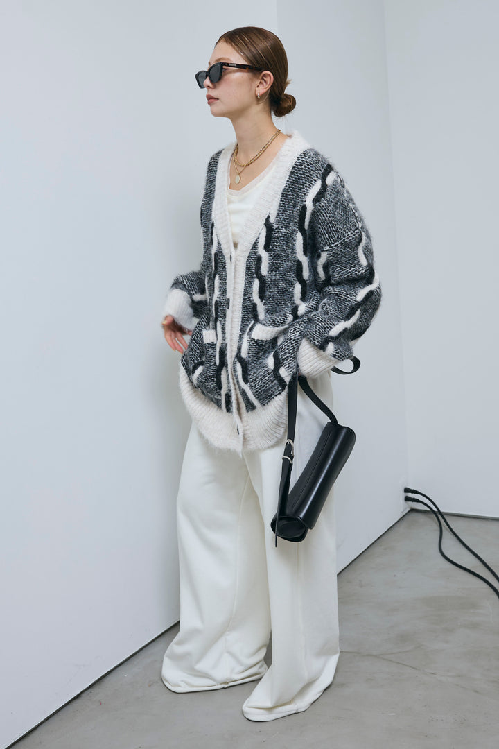 [予約/SET]ロープ柄ボリュームニットカーディガン+エフォートレススウェットパンツ(2set)