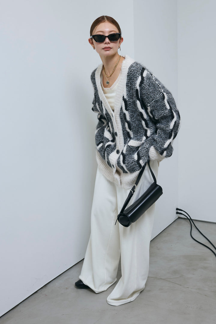 [予約/SET]ロープ柄ボリュームニットカーディガン+エフォートレススウェットパンツ(2set)