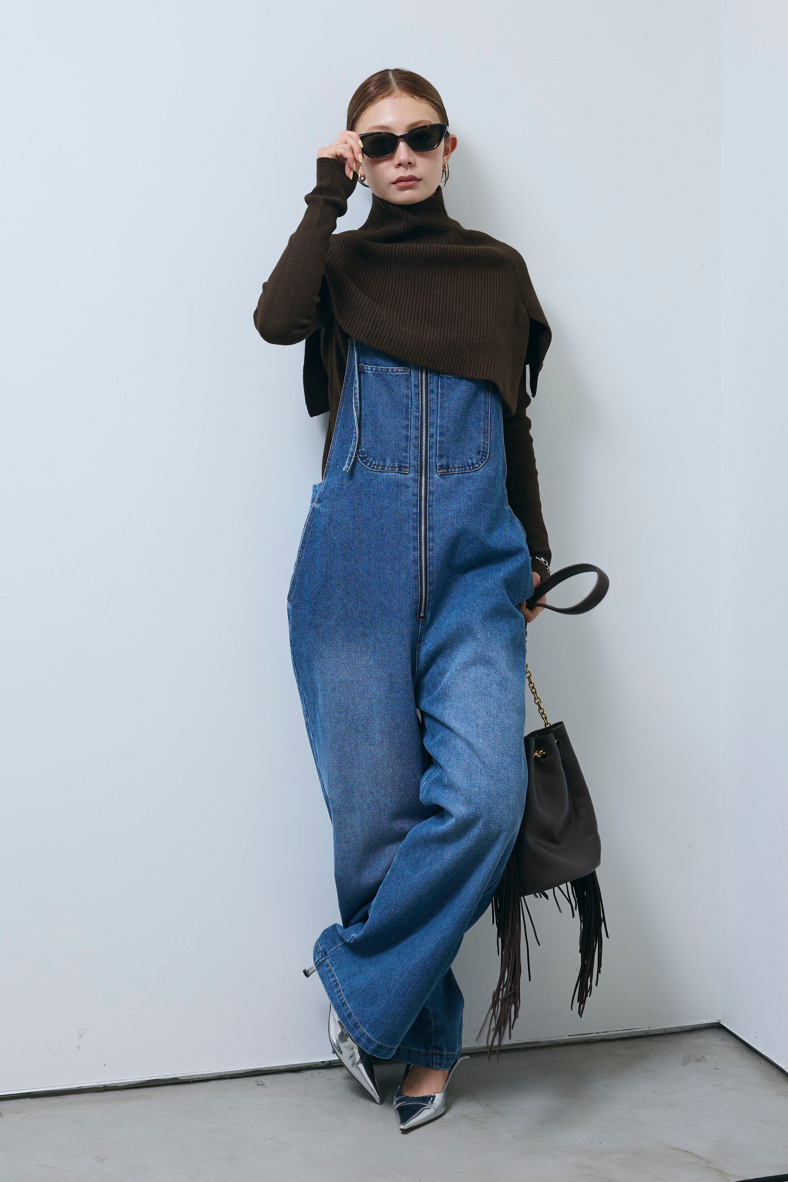 予約/SET]ケープアンサンブルニット+フロントジップストラップデザイン