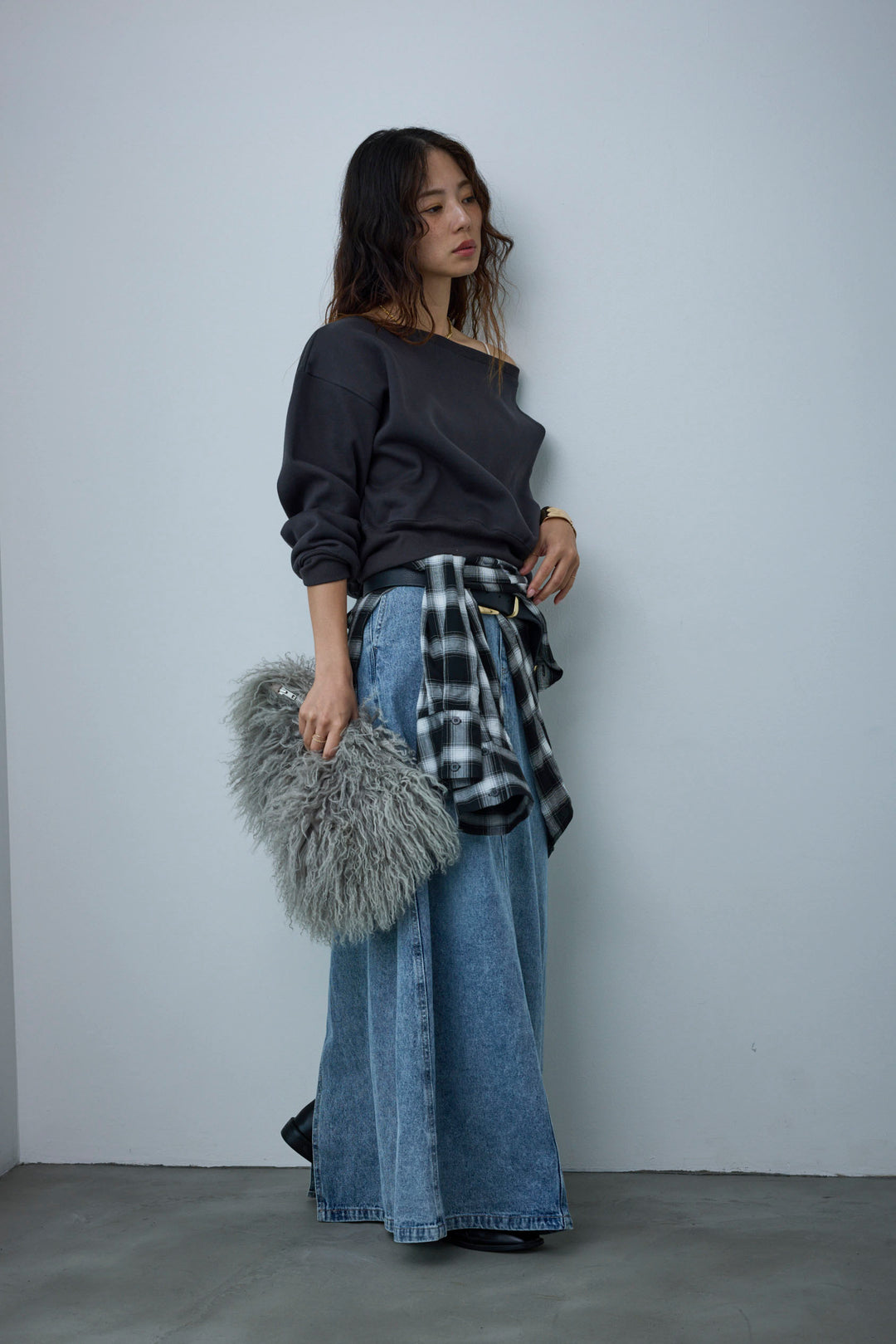 [予約/SET]裏起毛オフショルスウェット+オーセンティックデニムSK(2set)