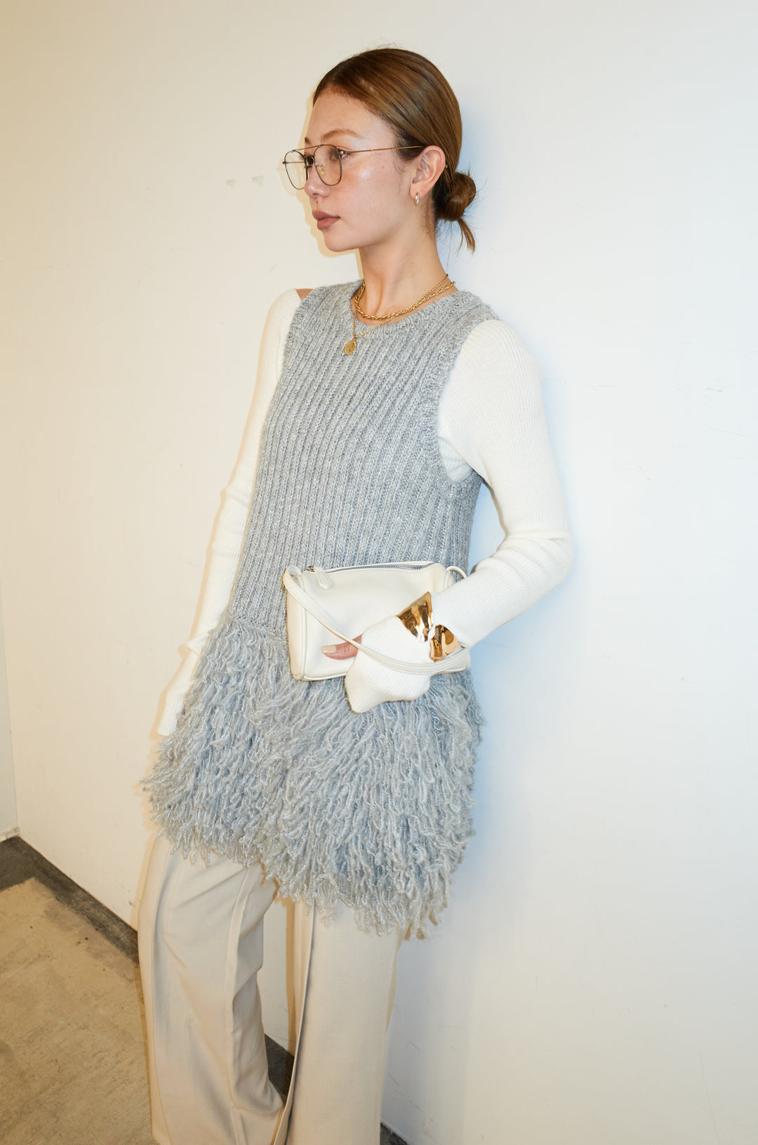 [予約]フリンジ切り替えニットチュニック