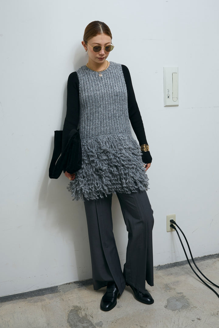 [予約/SET]フリンジ切り替えニットチュニック+センタースリットパンツ(2set)