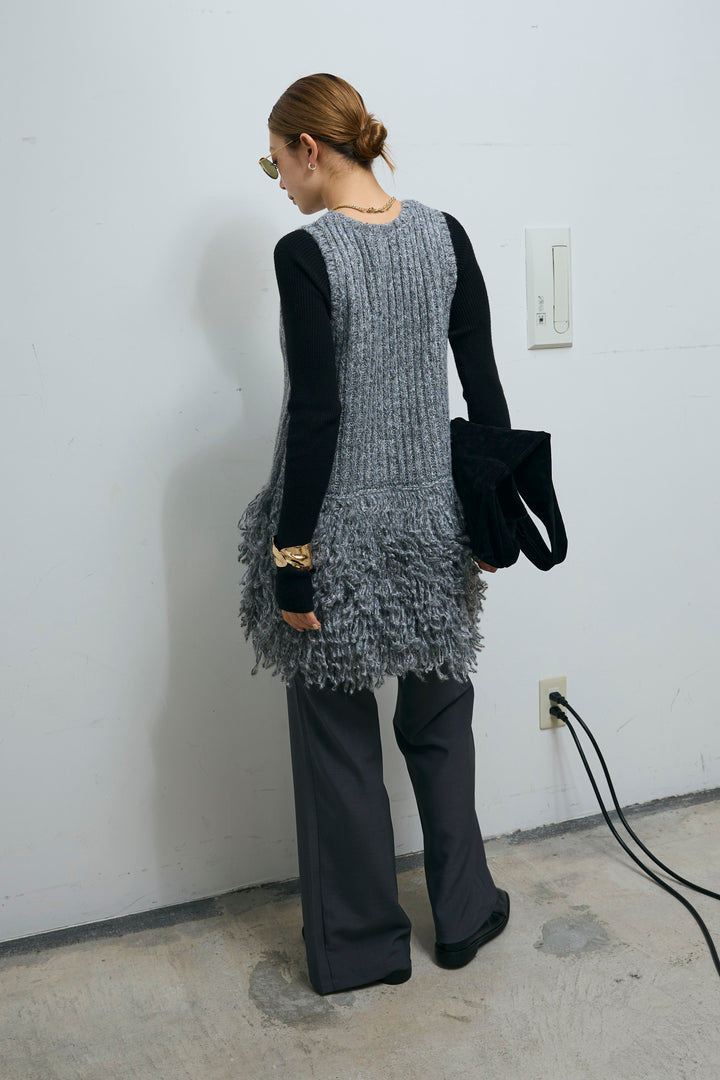 [予約]フリンジ切り替えニットチュニック