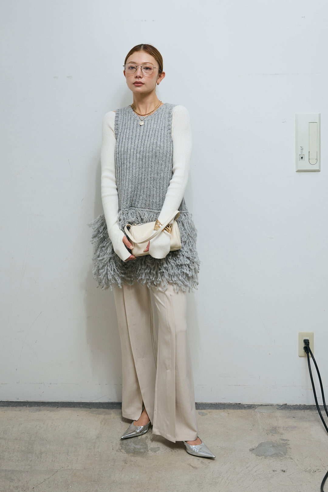 [予約/SET]フリンジ切り替えニットチュニック+センタースリットパンツ(2set)