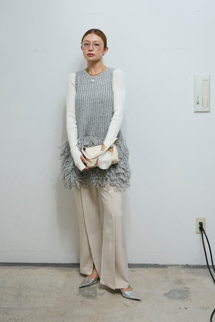 [予約/SET]フリンジ切り替えニットチュニック+センタースリットパンツ(2set)