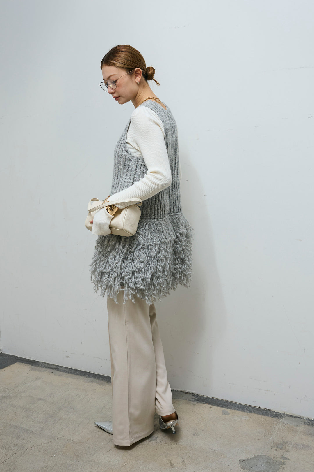 [予約]フリンジ切り替えニットチュニック