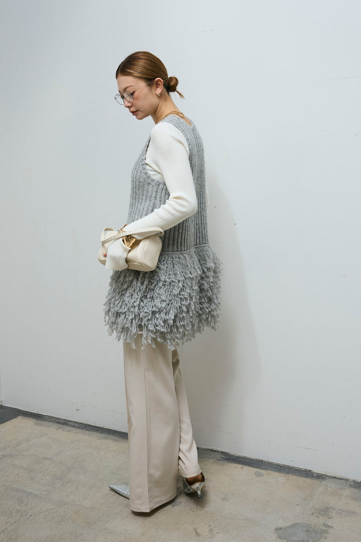 [予約]フリンジ切り替えニットチュニック