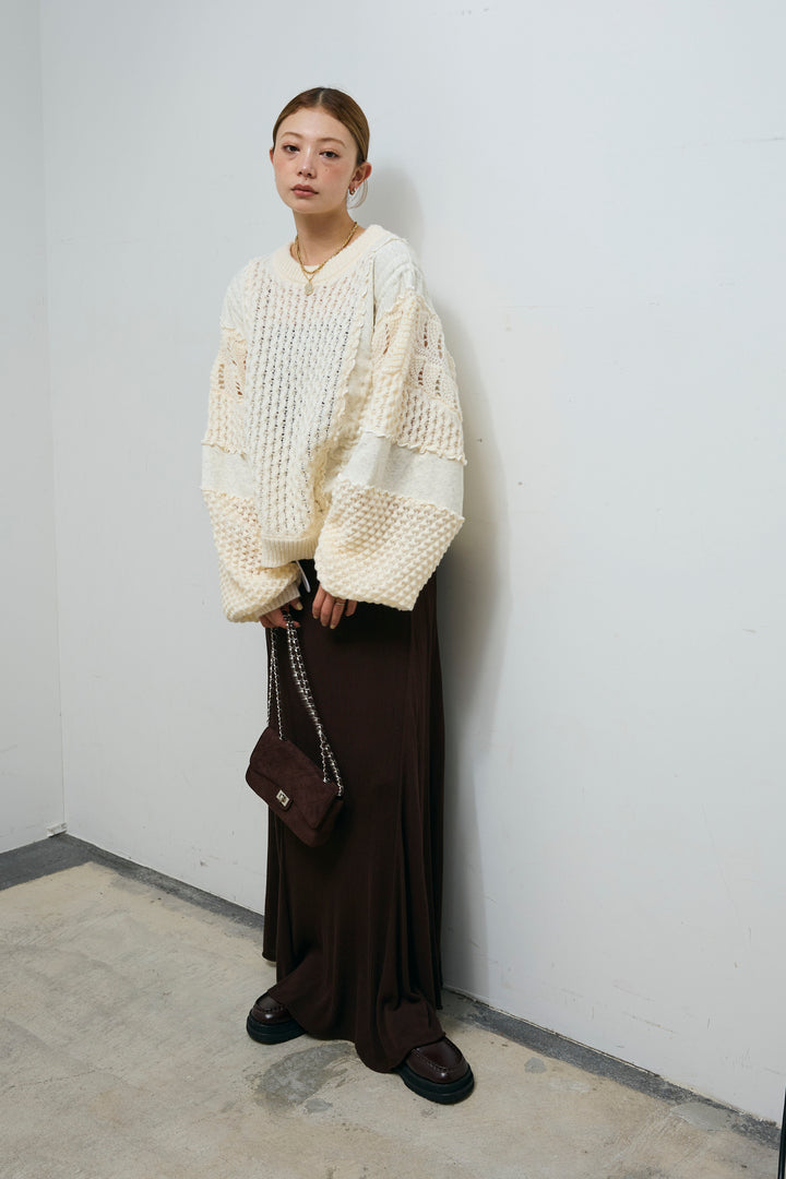 [予約]メロー袖ボリューム配色ニット