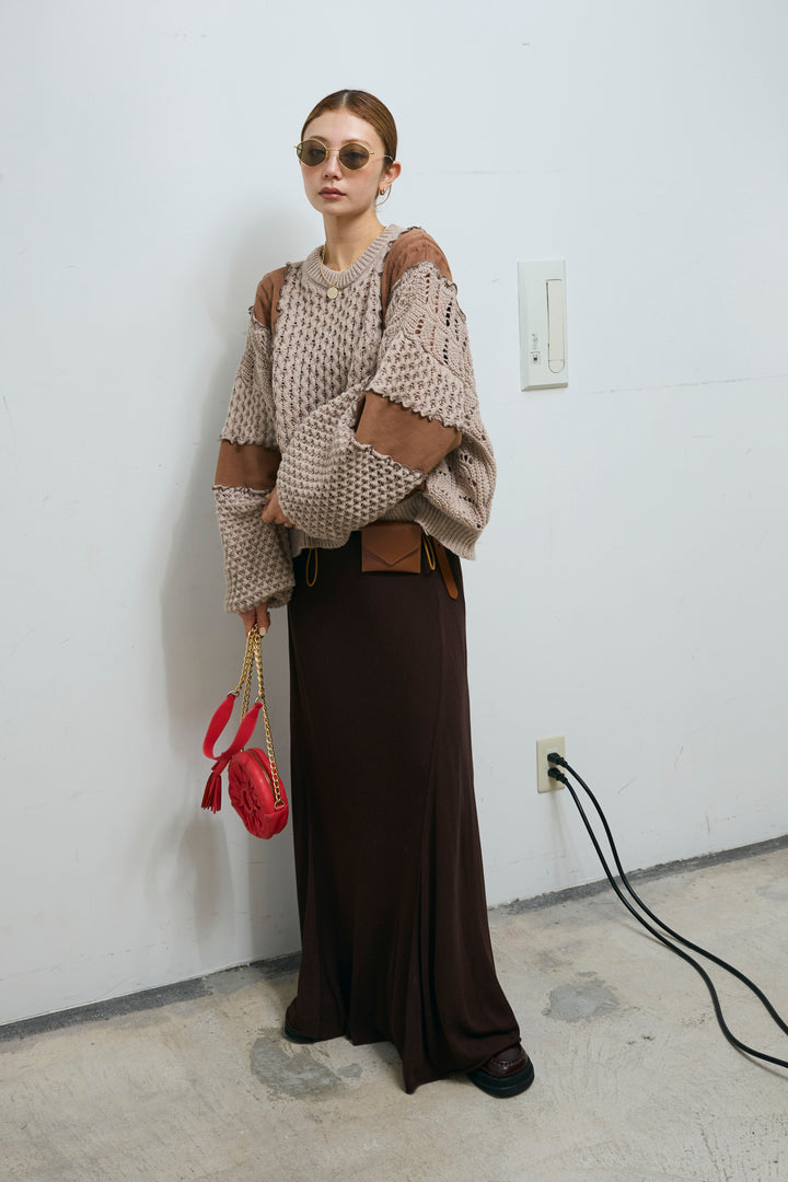 [予約]切り替えリブニットロングスカート