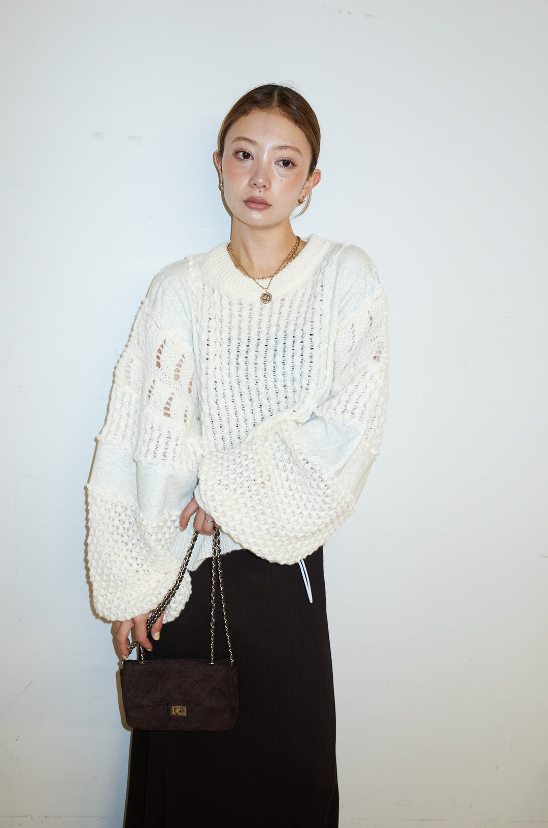 [予約]メロー袖ボリューム配色ニット