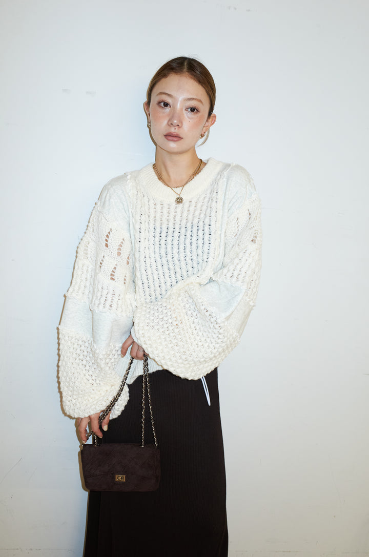 [予約]メロー袖ボリューム配色ニット