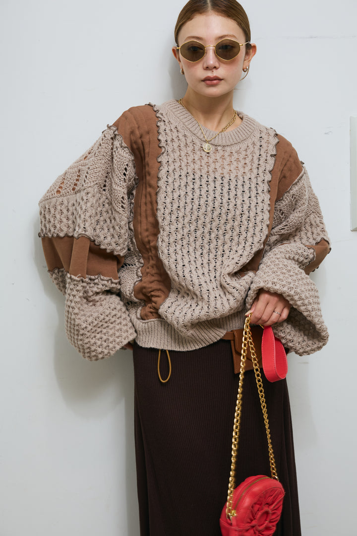 [予約]メロー袖ボリューム配色ニット