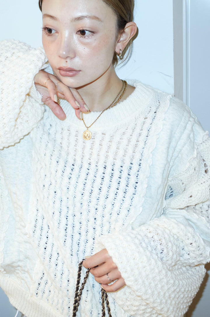 [予約]メロー袖ボリューム配色ニット