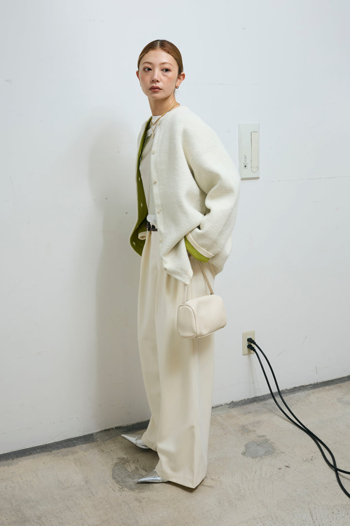 [予約/SET]ダブルフェイス配色ニットコート+フェイクレザーベルト付きワイドタックパンツ(2set)