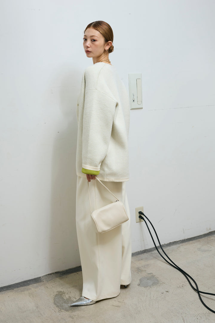 [予約/SET]ダブルフェイス配色ニットコート+フェイクレザーベルト付きワイドタックパンツ(2set)