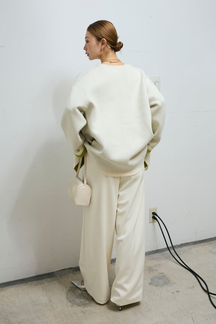 [予約/SET]ダブルフェイス配色ニットコート+フェイクレザーベルト付きワイドタックパンツ(2set)