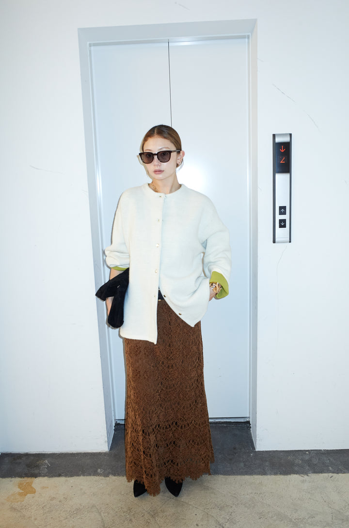 [予約/SET]ダブルフェイス配色ニットコート+レース刺繍ロングスカート(2set)