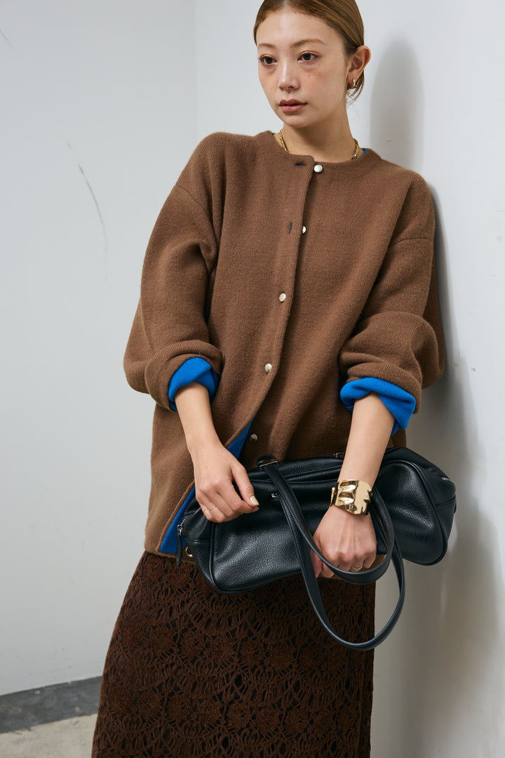 [予約/SET]ダブルフェイス配色ニットコート+レース刺繍ロングスカート(2set)