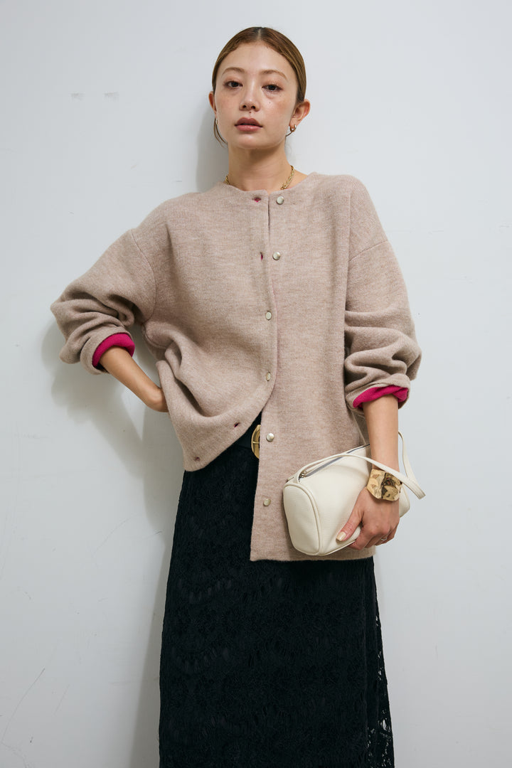 [予約/SET]ダブルフェイス配色ニットコート+レース刺繍ロングスカート(2set)