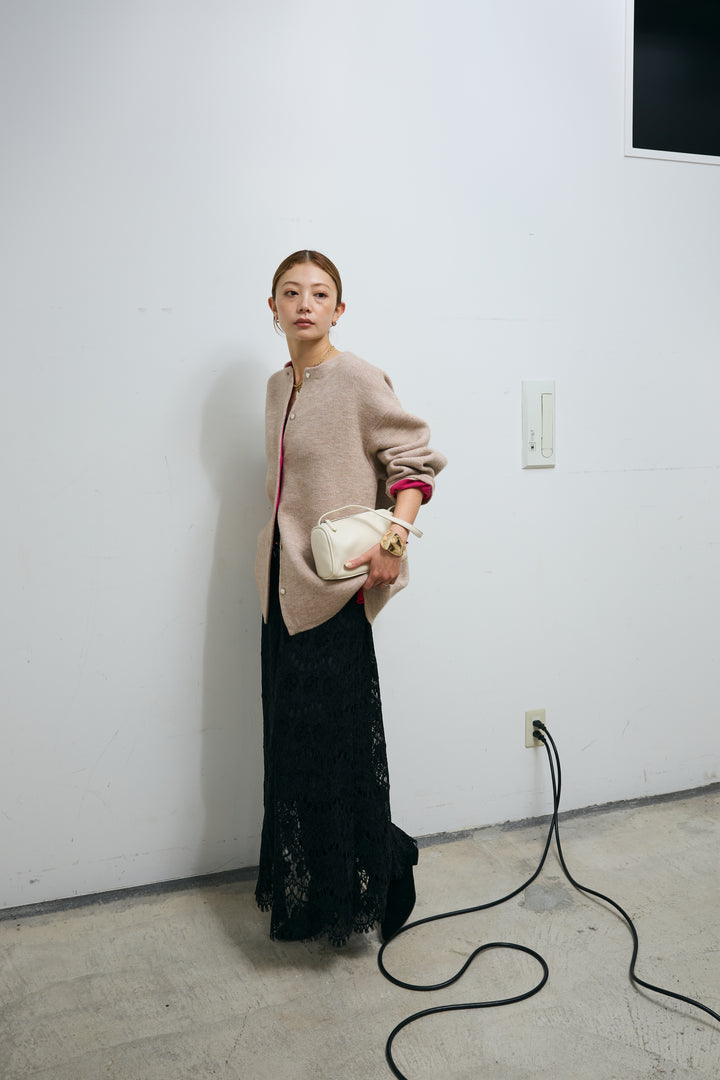 [予約/SET]ダブルフェイス配色ニットコート+レース刺繍ロングスカート(2set)