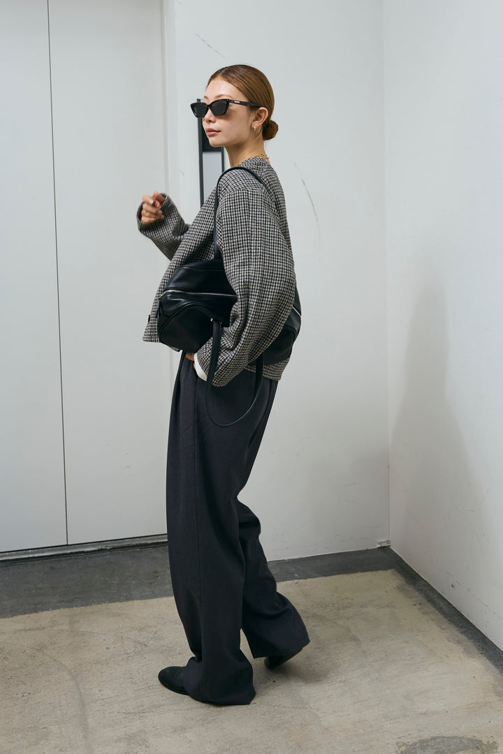 [予約/SET]ガンクラブチェックノーカラーJK+ウエスト配色タックワイドパンツ(2set)