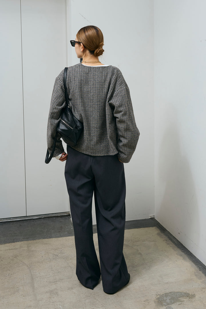 [予約/SET]ガンクラブチェックノーカラーJK+ウエスト配色タックワイドパンツ(2set)